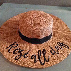 "Rosé all day" Summer Straw Hat w/ Black Ribbon
